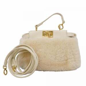 Fendi Peekaboo Shearling Handbag, Ivory, 2-way Bag for Women